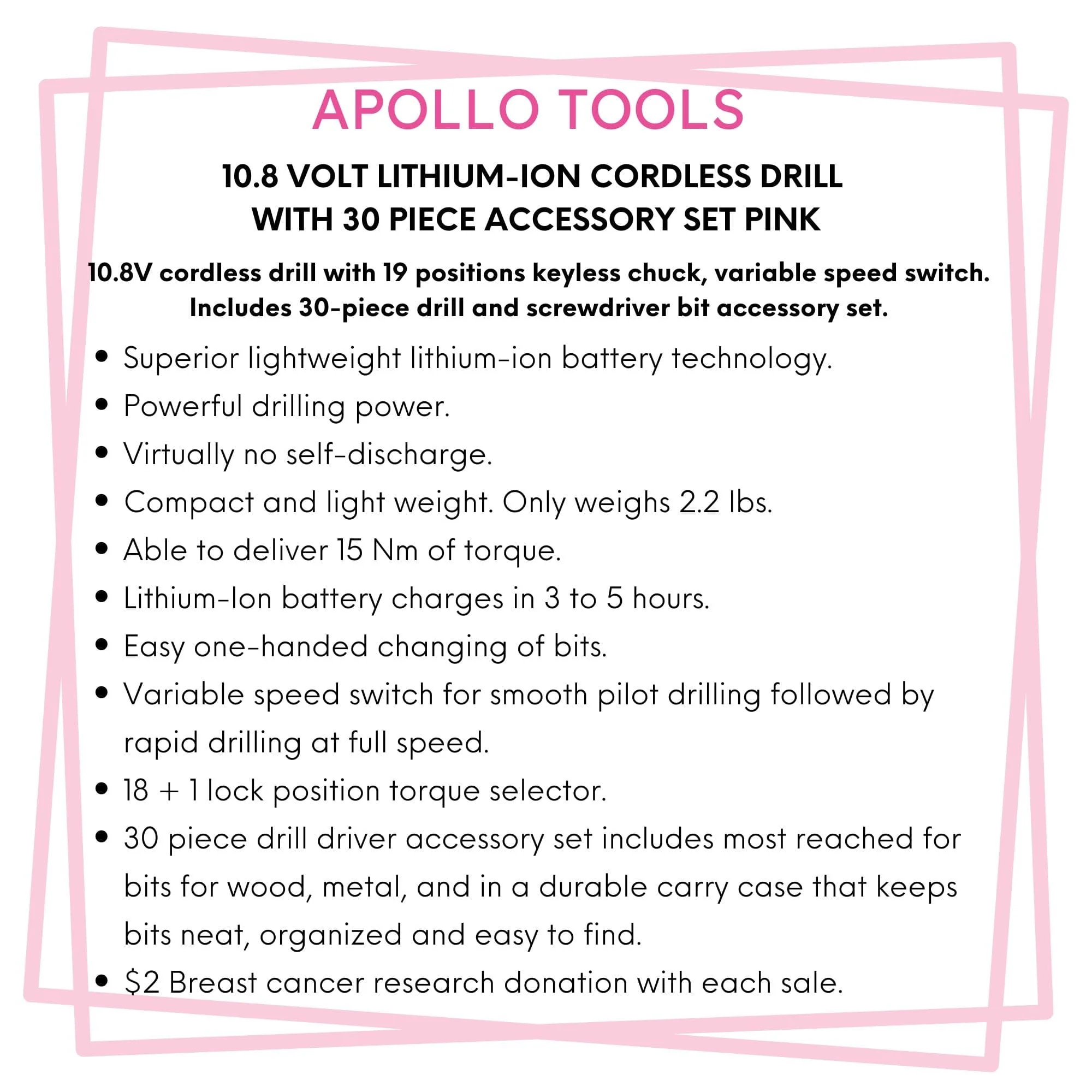 10.8 Volt Lithium-Ion Cordless Drill with 30 Piece Accessory Set PINK - DT4937P - Image 5
