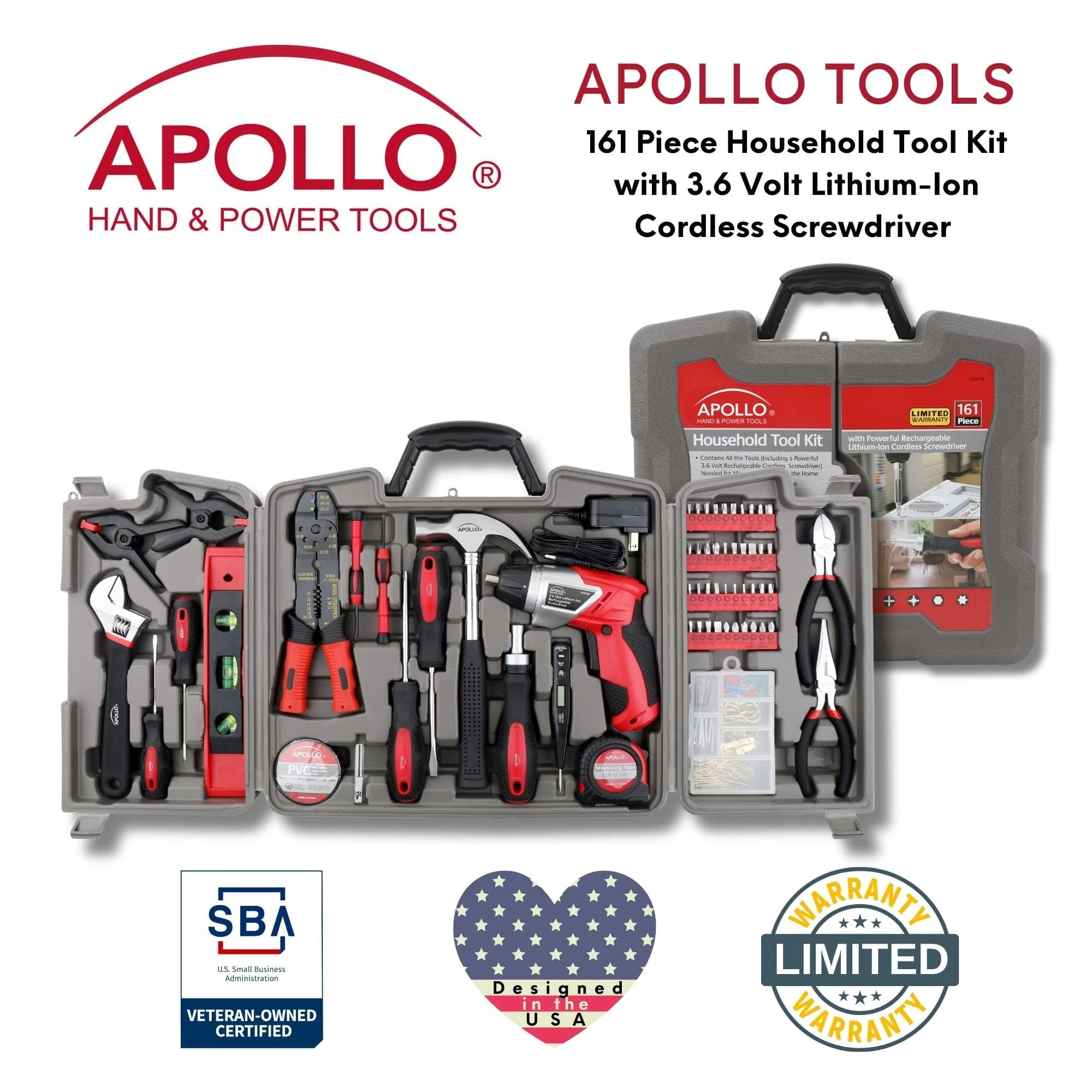 161 Piece Household Tool Kit with Convenient 3.6 Volt Lithium Ion Cordless Screwdriver - DT0739 - Image 5