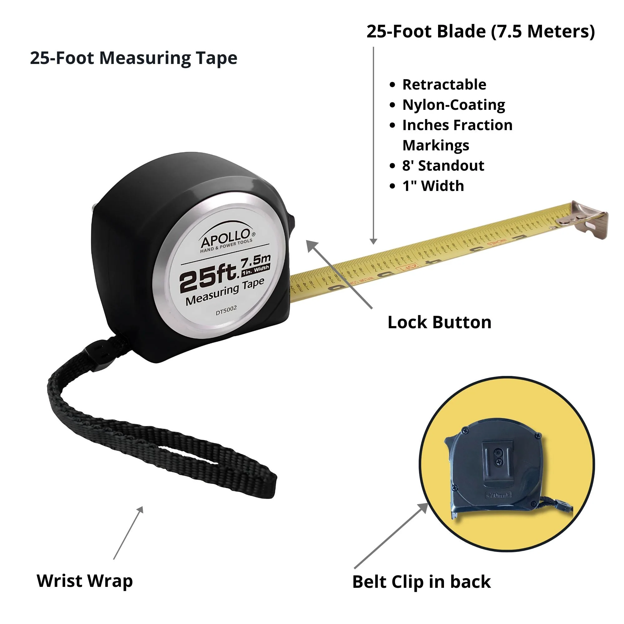 25ft. Tape Measure - Black - DT5002 - Image 5