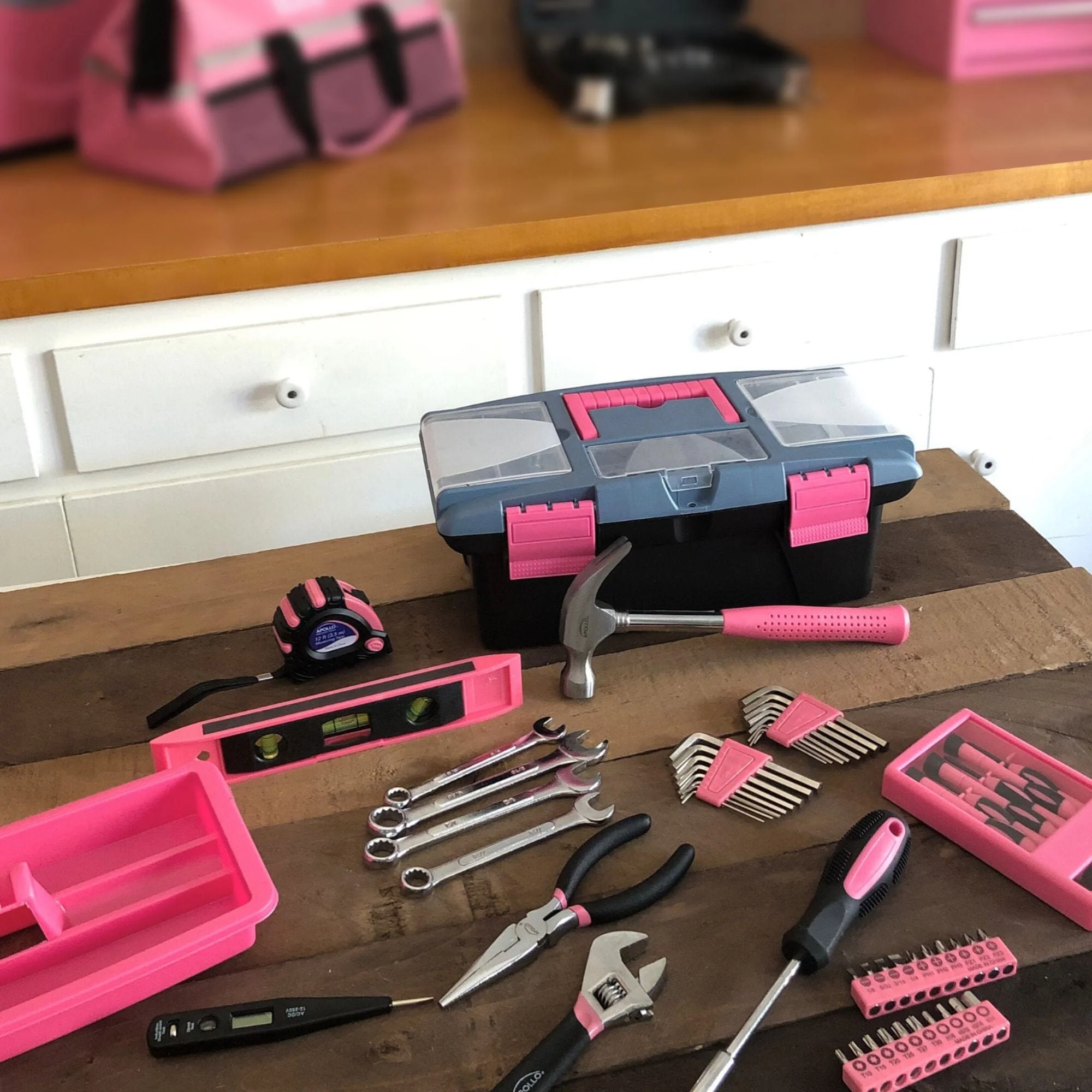 53 Piece Household Tool Kit with Tool Box Pink- DT9773P - Image 4