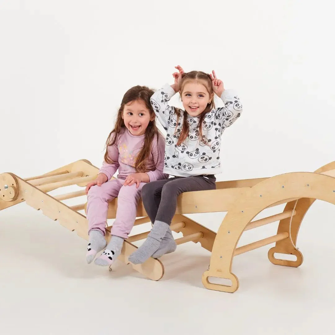 6in1 Montessori Climbing Set: Triangle Ladder + Arch/Rocker + Slide/Ramp + Net + Cushion + Art Addition - Image 11
