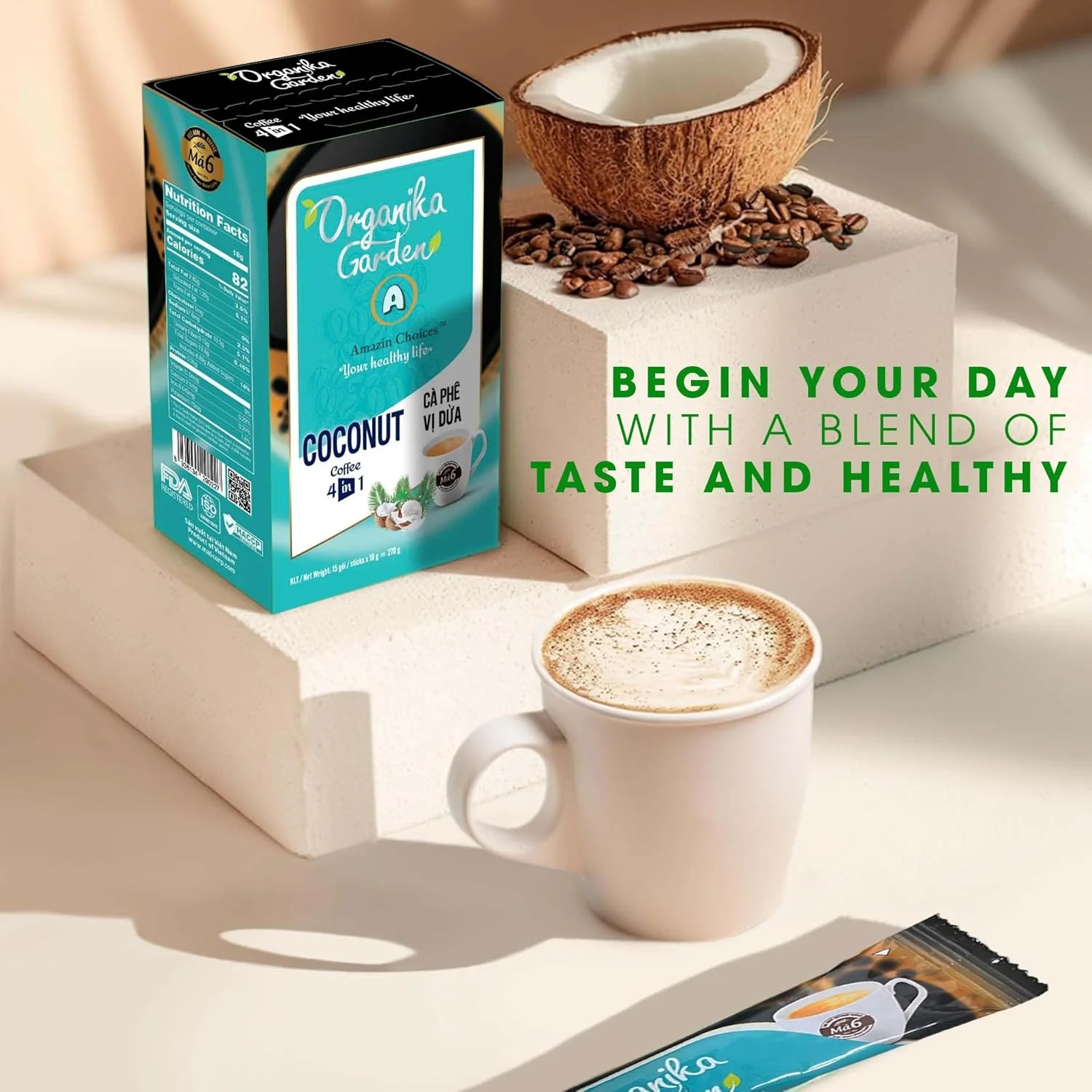 Amazin Choices Coconut Instant Coffee 4-in-1. 0.63 oz., 15 ct. - Image 4