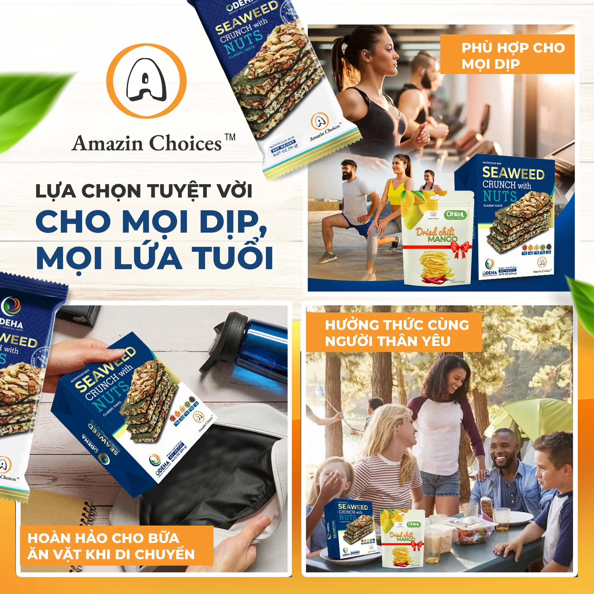 Amazin Choices Rong Biển Kẹp Hạt Cao Cấp (16 Thanh) – Snack Thuần Chay Lành Mạnh – Mua $19.99 Tặng Ngay Xoài Cay Sấy Dẻo 100g (Trị giá: $7.99 ) - Image 4
