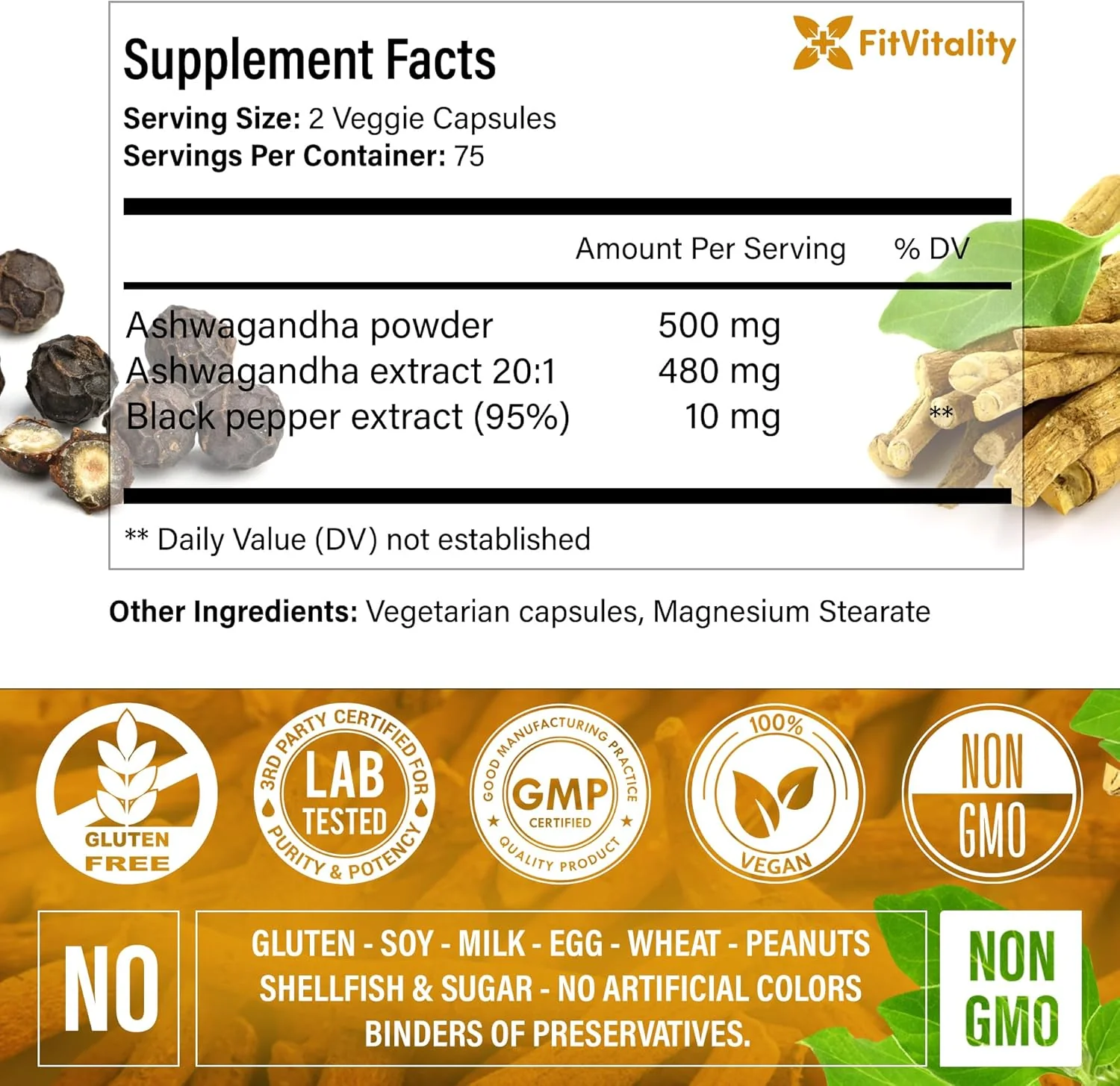 Ashwagandha with Black Pepper Capsules, Non-GMO, Gluten-Free - Image 6