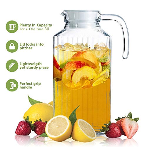 Glass Ware Ribbed Pitcher With Lid And Handle, Up To 60oz 1.8 L. (Lid is White) - Image 5