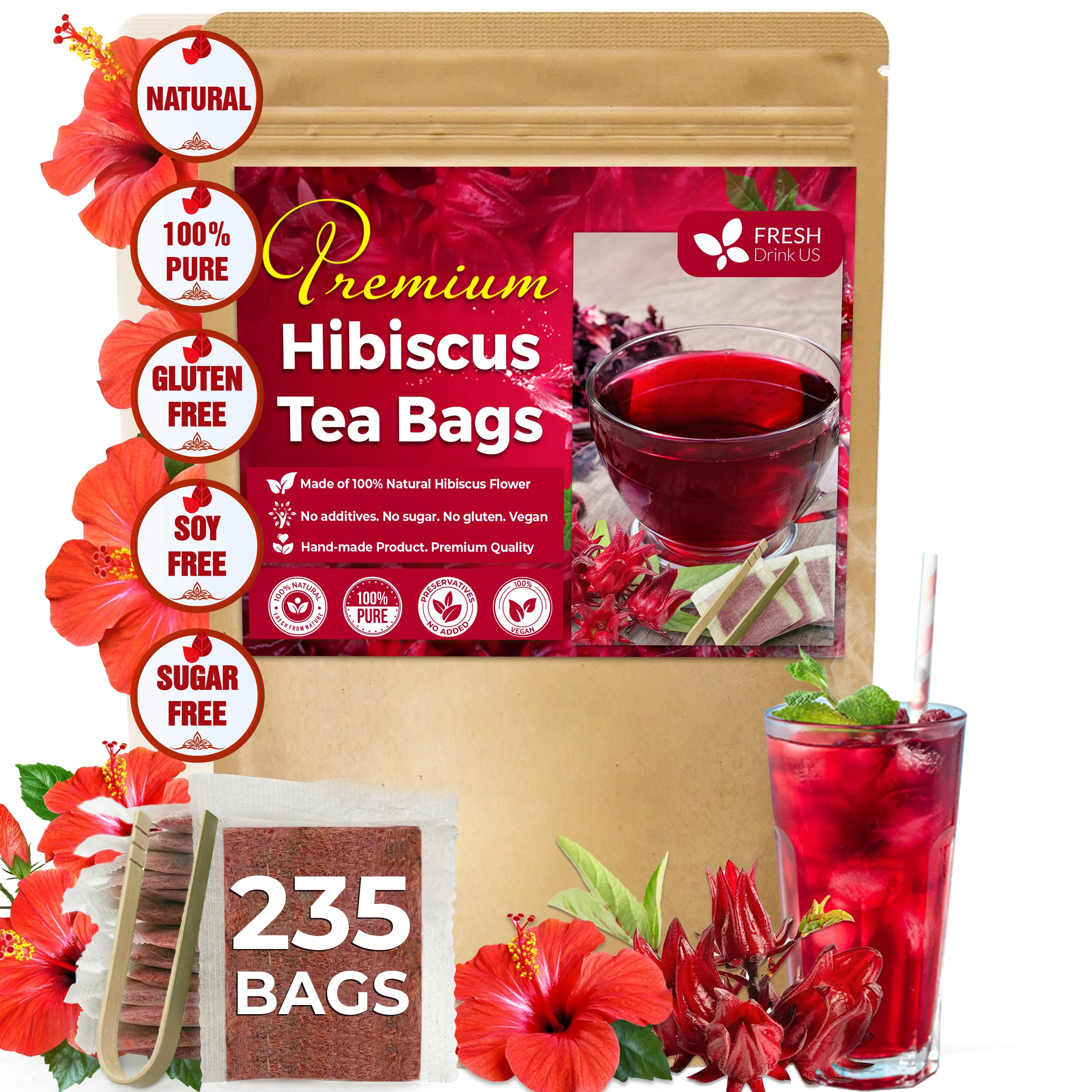 Hibiscus Dried Flowers, Tea Bags, 100% Natural, Pure from Hibiscus Flowers. Loose Flower Hibiscus Herbal Tea. Hibiscus Flower Tea. No Sugar, No Caffeine, No Gluten, Vegan. - Image 13