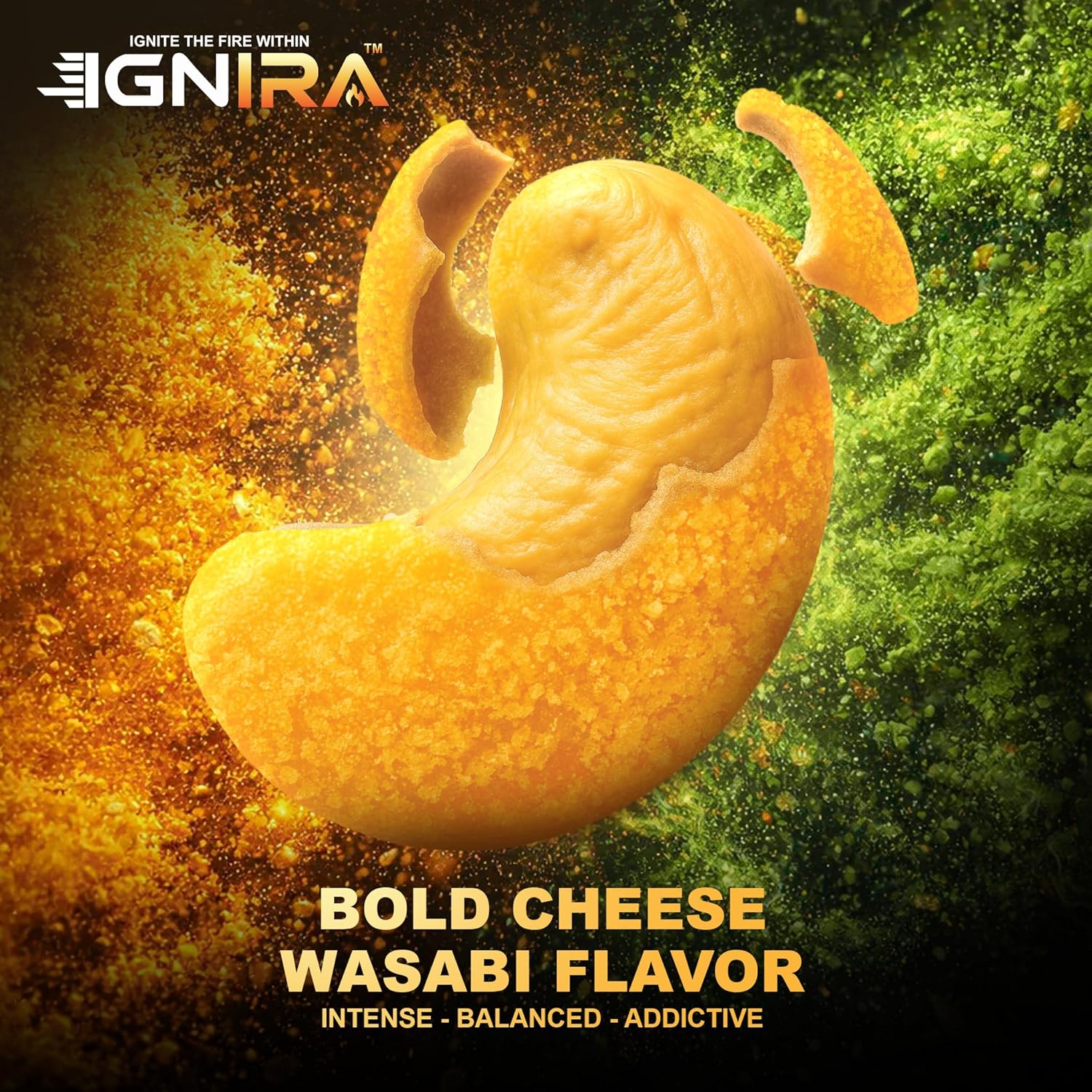 IGNIRA Cheese Wasabi Cashew Nuts – Roasted Cashew Nuts with Plant-Based Cheese & Wasabi Flavor, Pack of 1 (1.76oz) - Image 6