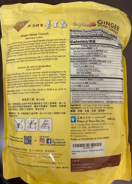Instant Ginger Honey Crystals Family Value Pack 30 Sachets 18g per Sachets (Total 19oz/ 540g) By Prince of Peace - Image 6