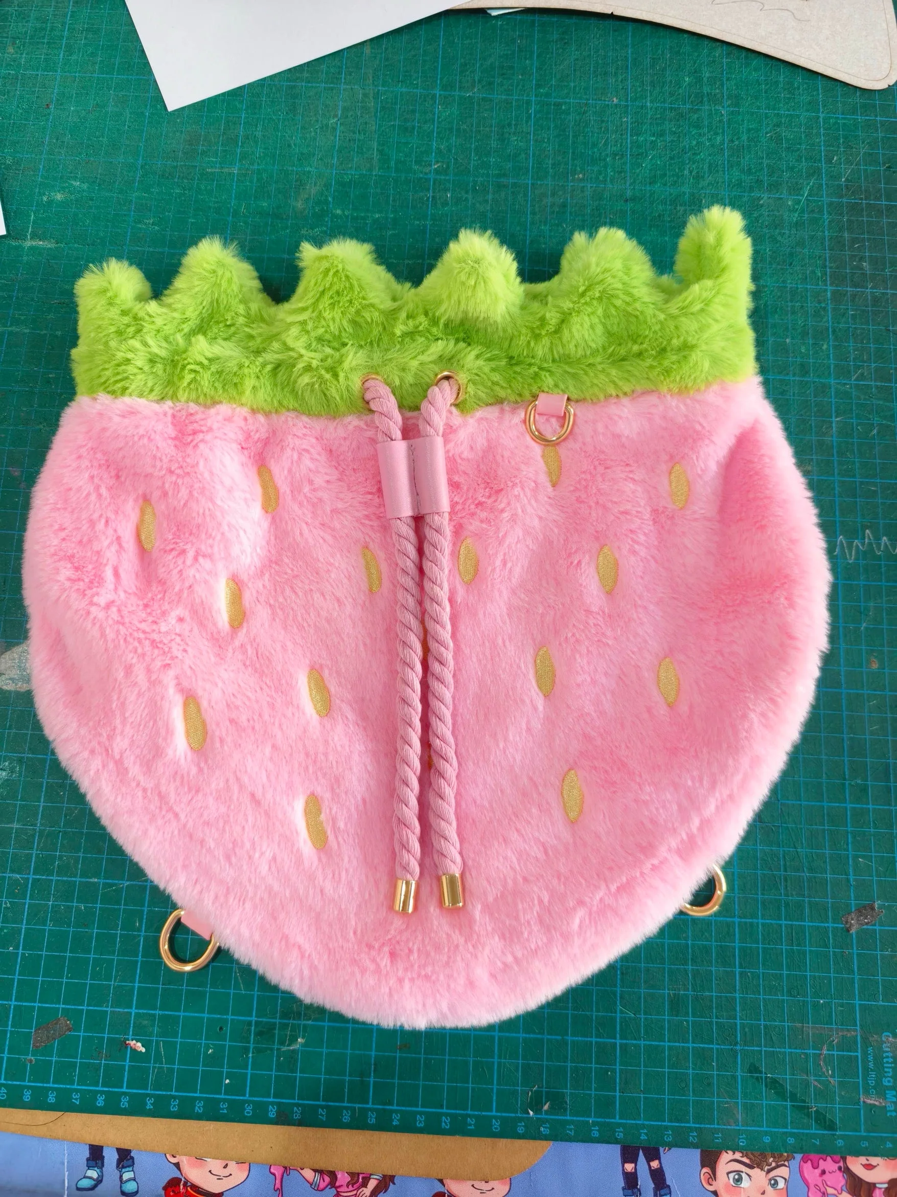 Luxe Velour Soft Strawberry Drawstring Bag [PINK] - Image 6