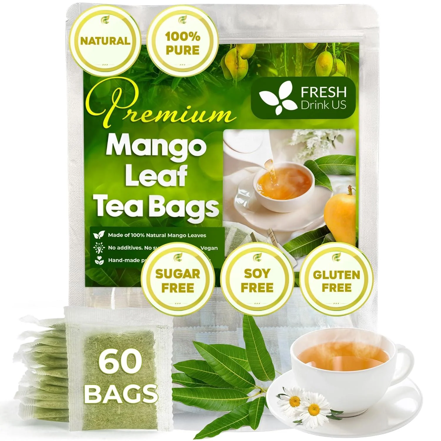 Mango Leaf, Whole Dried Leaves, Tea Bags, Powder, 100% Natural & Pure from Mango Leaves. Mango Dried Leaves. Loose Leaf Mango Herbal Tea. Mango Leaf Tea. No Sugar, No Caffeine, No Gluten, Vegan. - Image 12