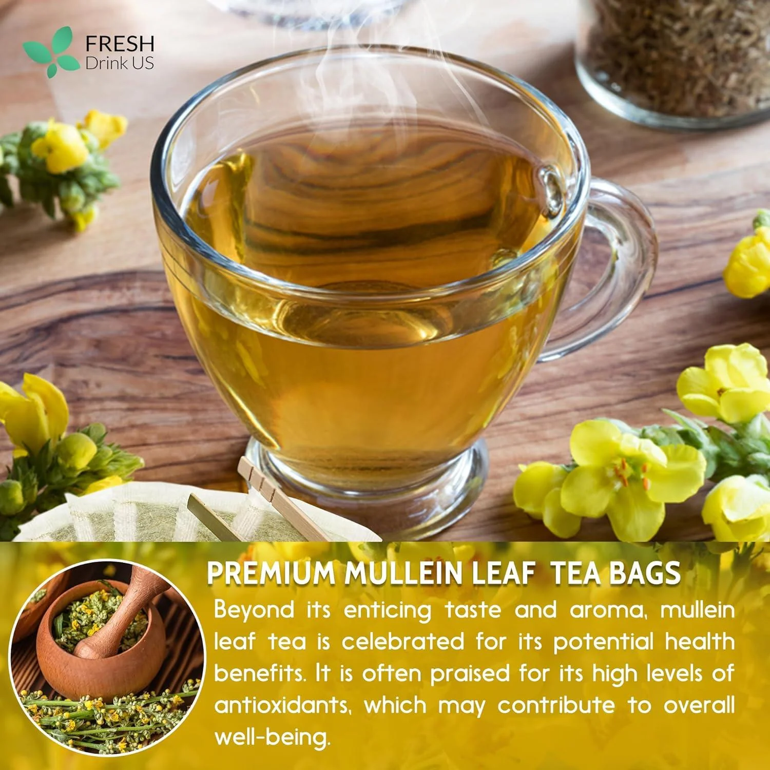 Mullein Leaf Tea Bags, 100% Natural & Pure from Mullein Leaves. Loose Leaf Mullein Herbal Tea. Made with Natural Material Tea Bags. No Sugar, No Caffeine, No Gluten, Vegan. - Image 5