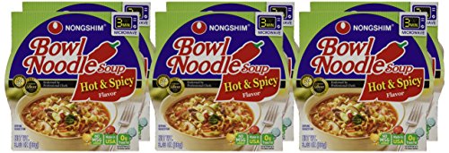 Nongshim Hot & Spicy Instant Ramen Noodle Bowl Soup Mix, 6 Pack, Includes Fish Cakes, Crisp Carrot & Green Onion Topping - Image 4