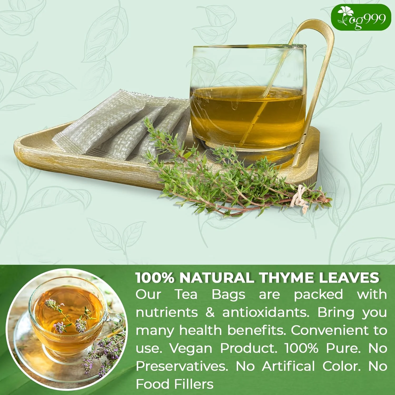 Premium 40 Thyme Leaf Tea Bags, 100% Natural & Pure, Loose Leaf Herbal Tea. - Image 4