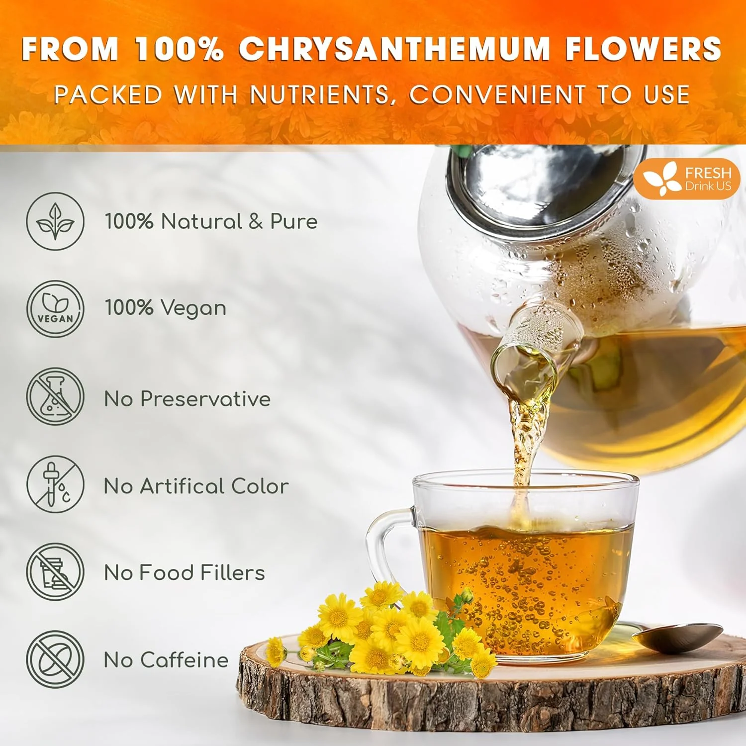 Premium Chrysanthemum Flower Tea Bags. Chrysanthemum Flower Herbal Tea. No Sugar, No Caffeine, No Gluten, Vegan. - Image 5