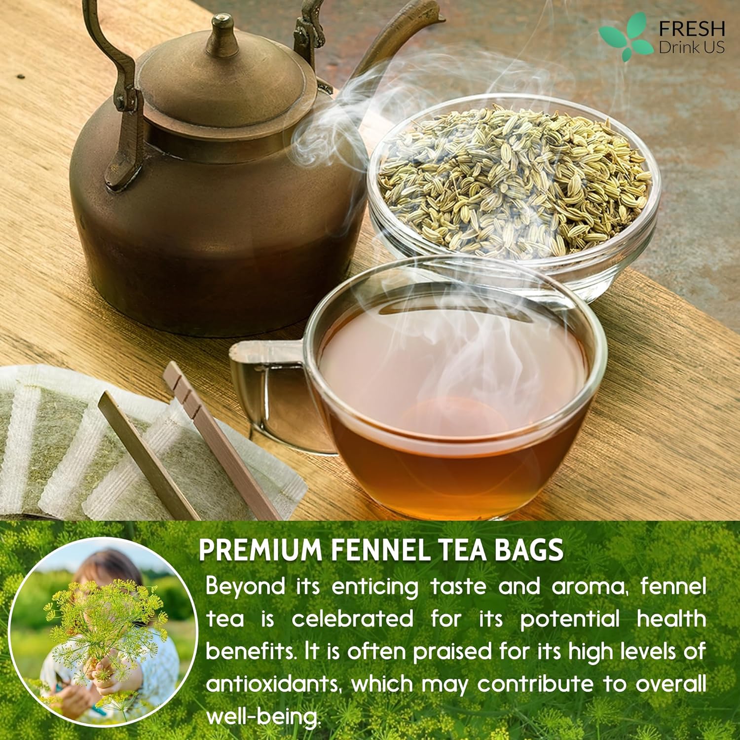 Premium Fennel Tea Bags, 100% Natural & Pure from Fennel Seeds. Fennel Seed Herbal Tea. Fennel Seed Tea. Made with Natural Material Tea Bags. No Sugar, No Caffeine, No Gluten, Vegan. - Image 2