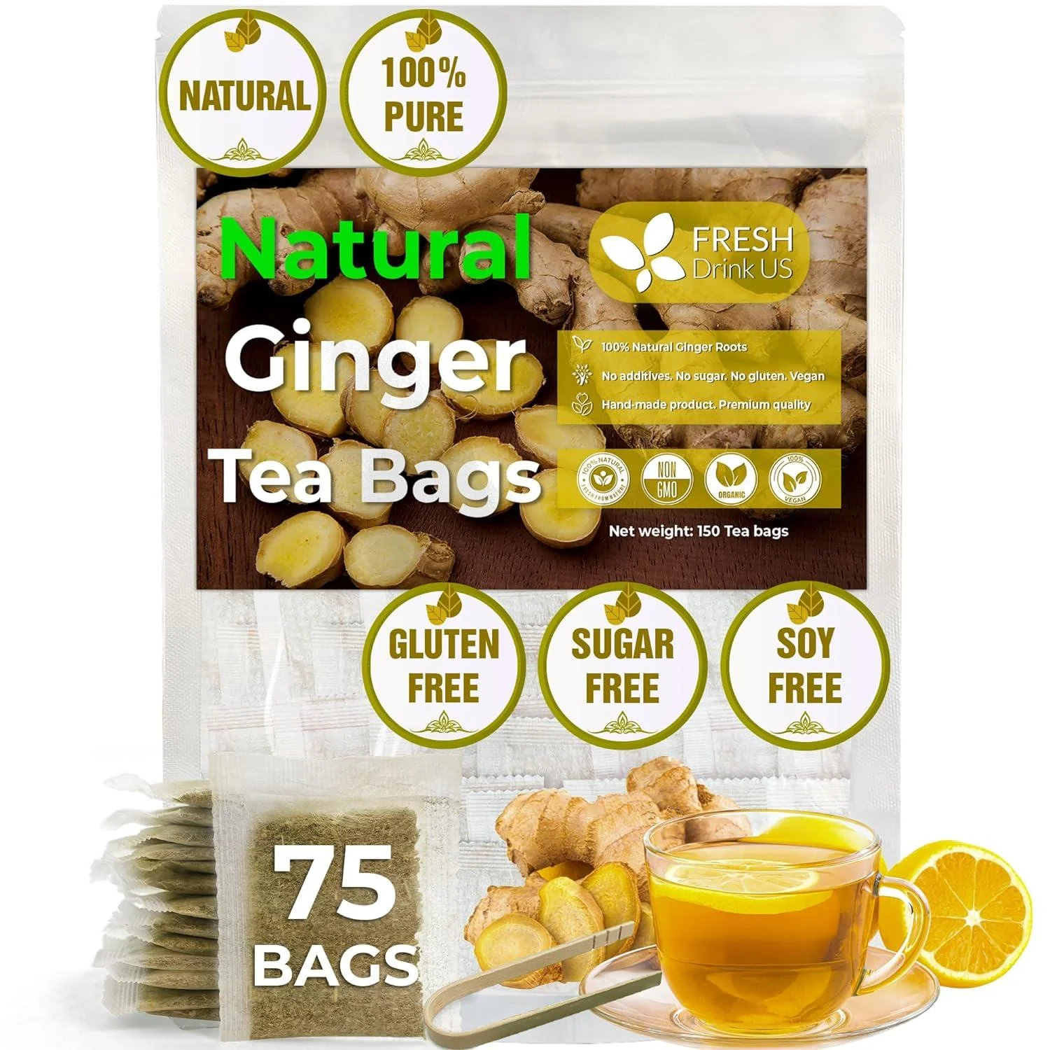 Premium Ginger Tea Bags, 100% Natural & Pure from Ginger Roots, Ginger Tea, Ginger Herbal Tea. Ginger Tea. No Sugar, No Caffeine, No Gluten, Vegan. - Image 12