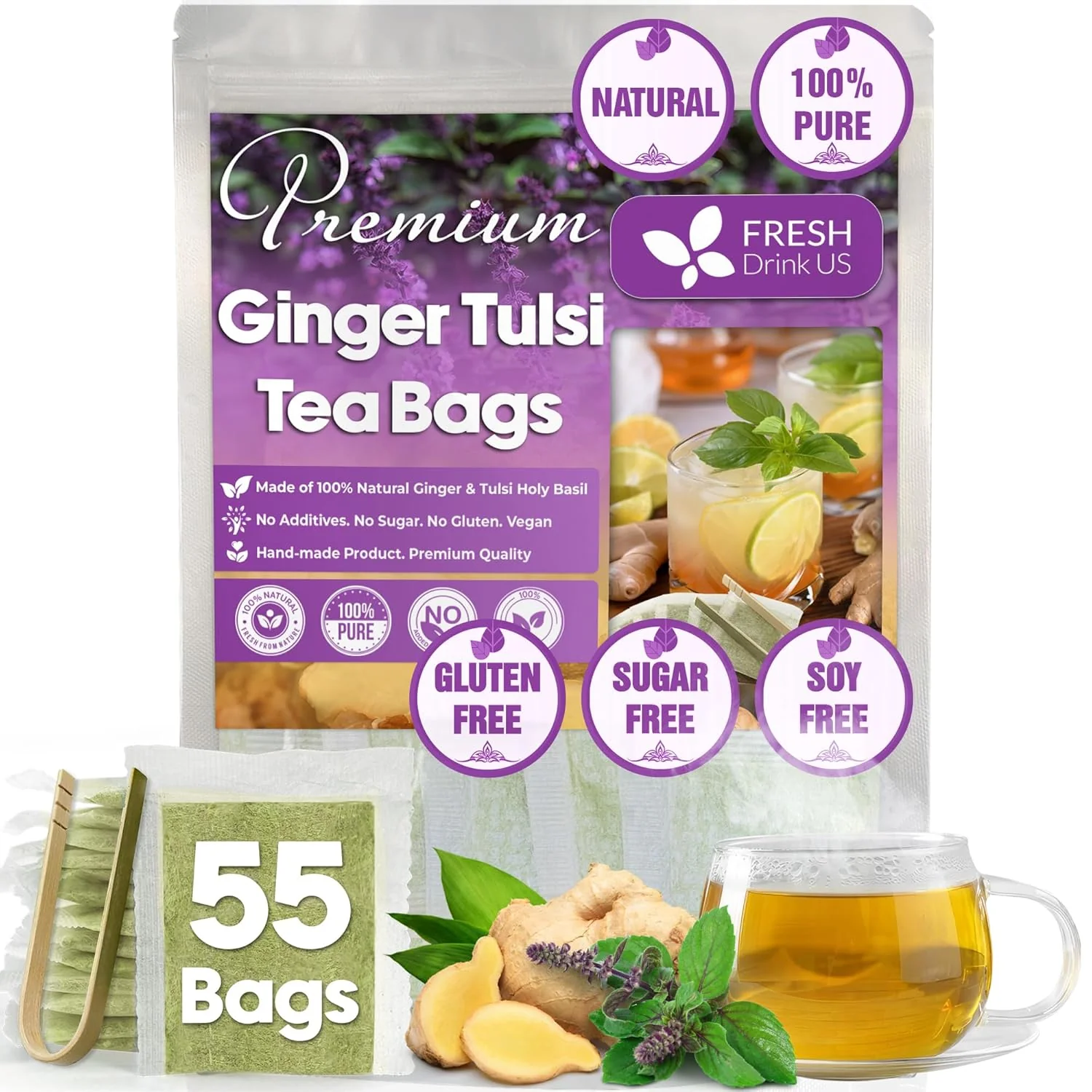 Premium Ginger Tulsi Tea Bags | Hand-made Blend of Ginger and Tulsi Holy Basil Leaves - Image 10