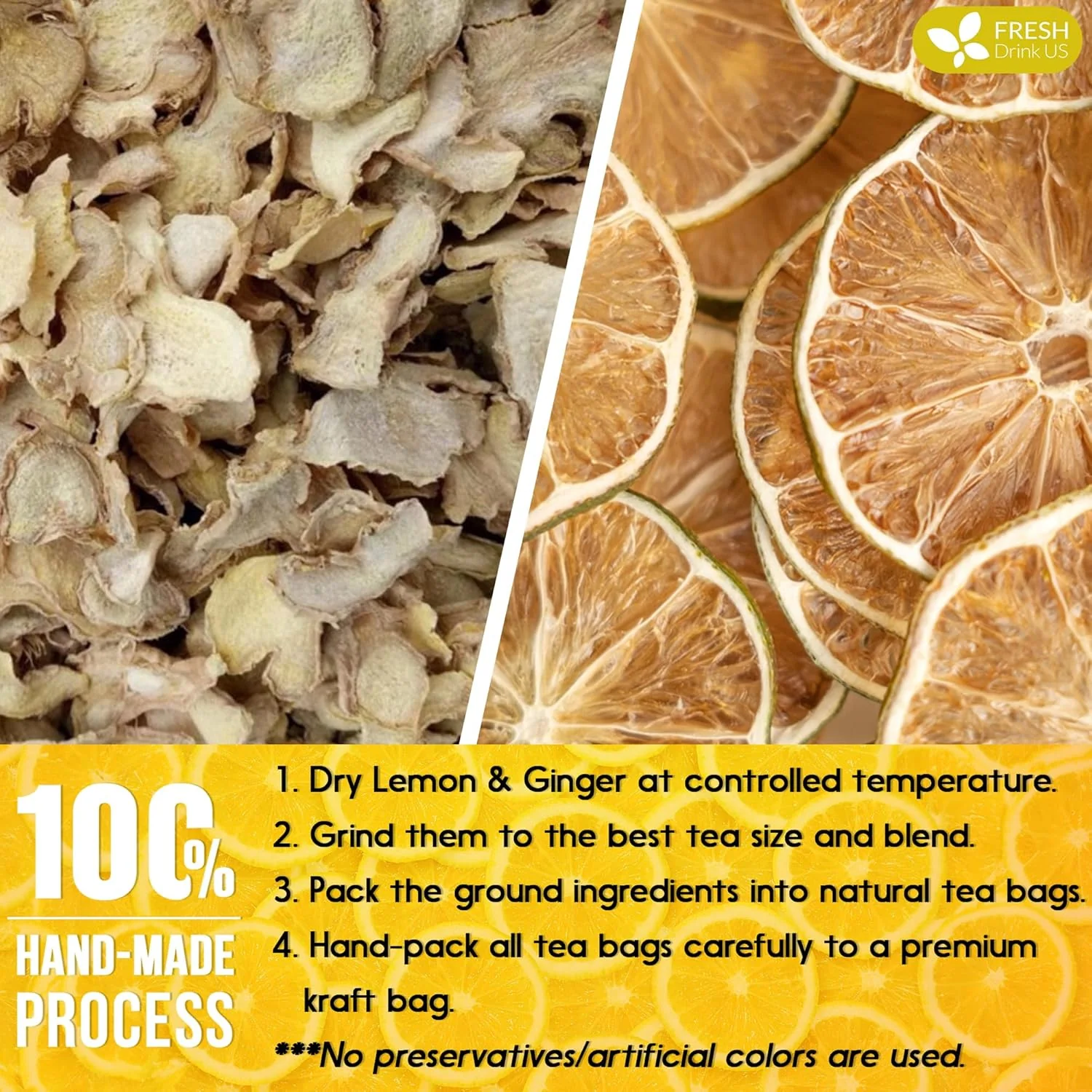 Premium Lemon Ginger Tea Bag, Eco-conscious Tea Bags. Lemon Ginger Herbal Tea. No Sugar, No Caffeine, No Gluten, Vegan. - Image 5