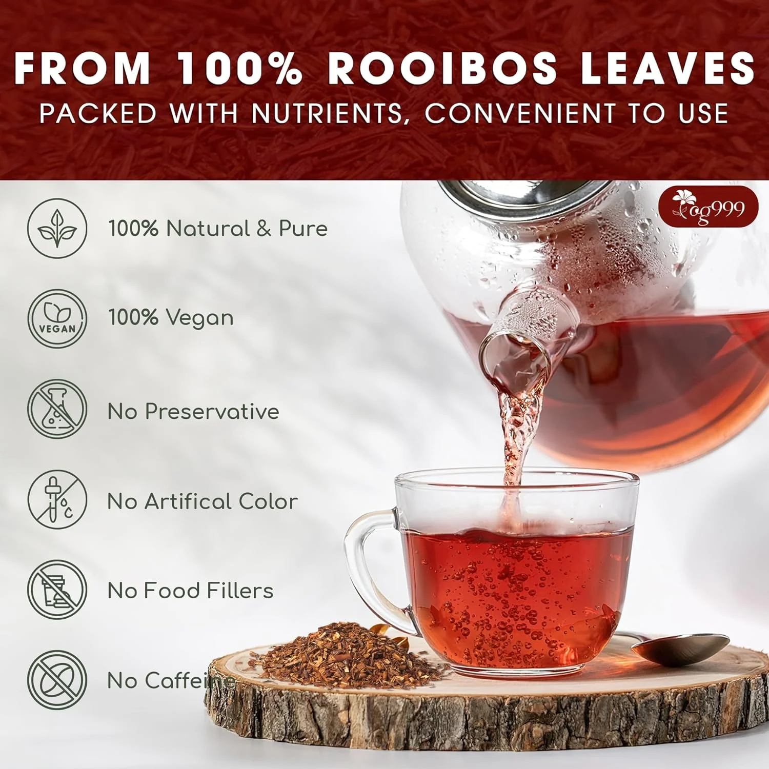 Premium Red Rooibos Tea Bags, 100% Natural & Pure from Rooibos Tea Leaves. Loose Leaf Rooibos Herbal Tea. Made with Natural Material Tea Bags. No Sugar, No Caffeine, No Gluten, Vegan. - Image 3
