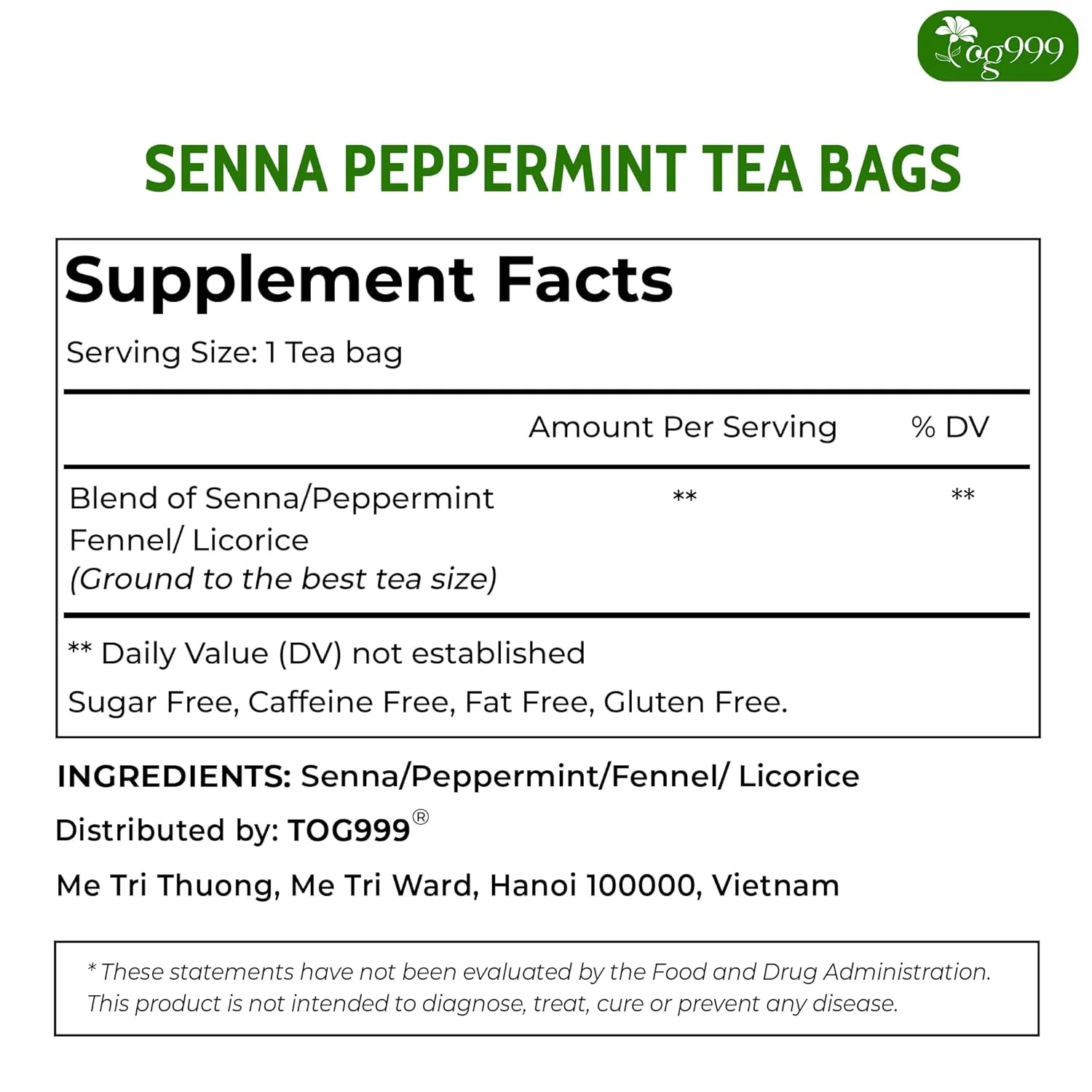 Premium Senna Peppermint Tea Bags. Relieves Constipation Natural Tea - Image 2