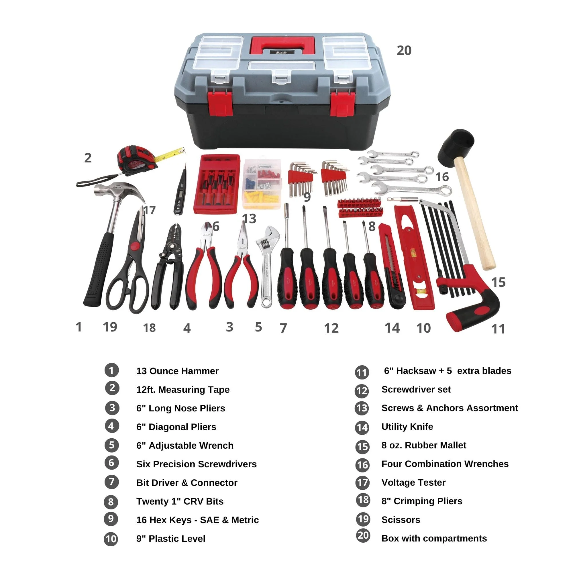 Red 170 Piece Household Tool Kit with New and Improved Tool Box - DT7103 - Image 7