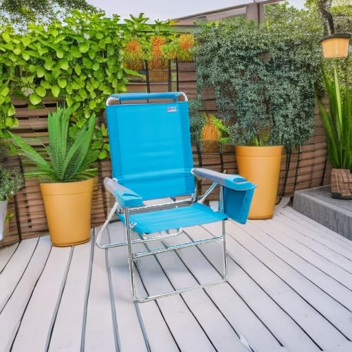 Rio Brands 17" Extended Height 4-Position Folding Beach, Camping, Lawn Chair, Blue/White/Green - Image 8