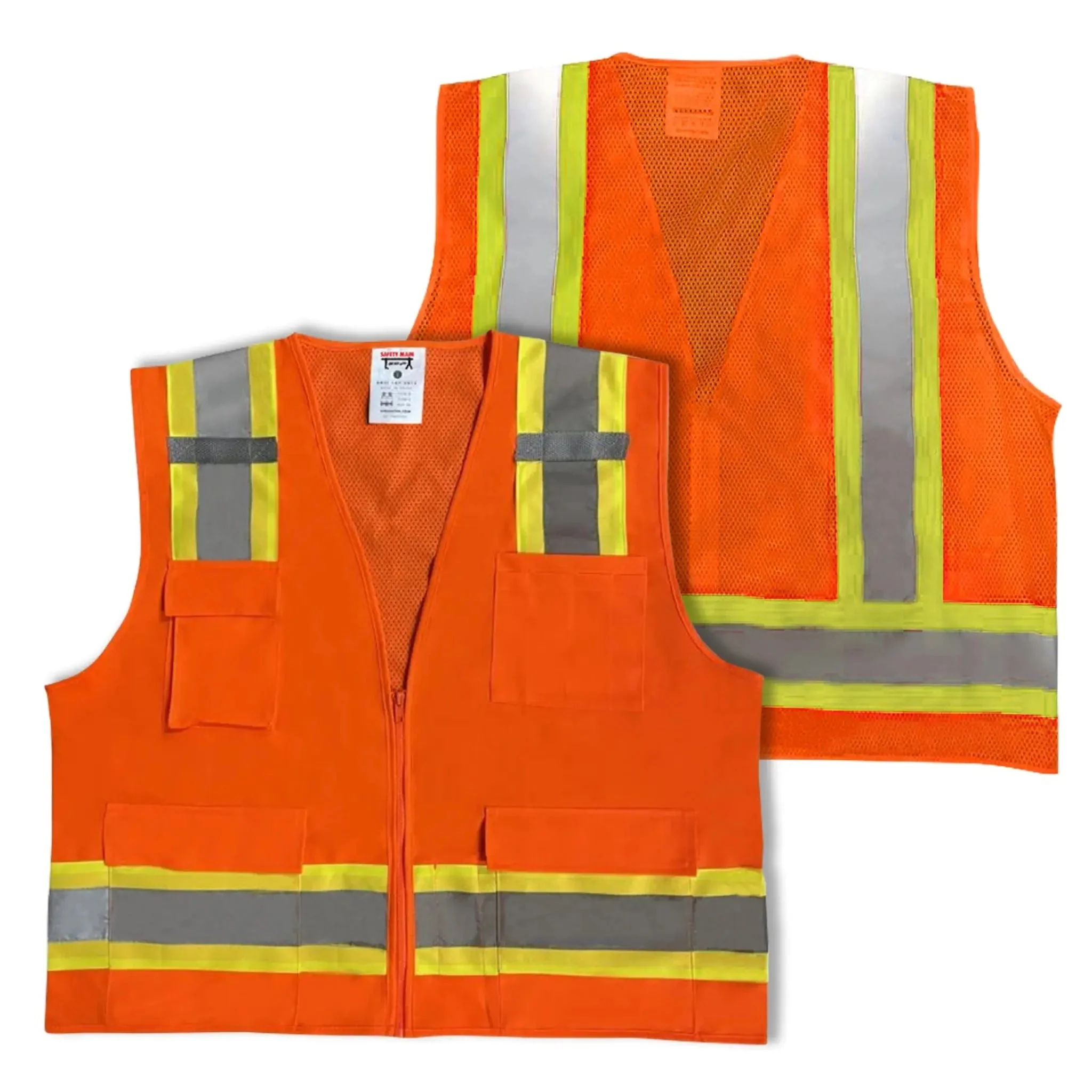 Safety Main 05TTSOZ Surveyor Vest, Class 2, Solid Front, Mesh Back, Hi-Vis Orange, Pack of 3 - Image 4