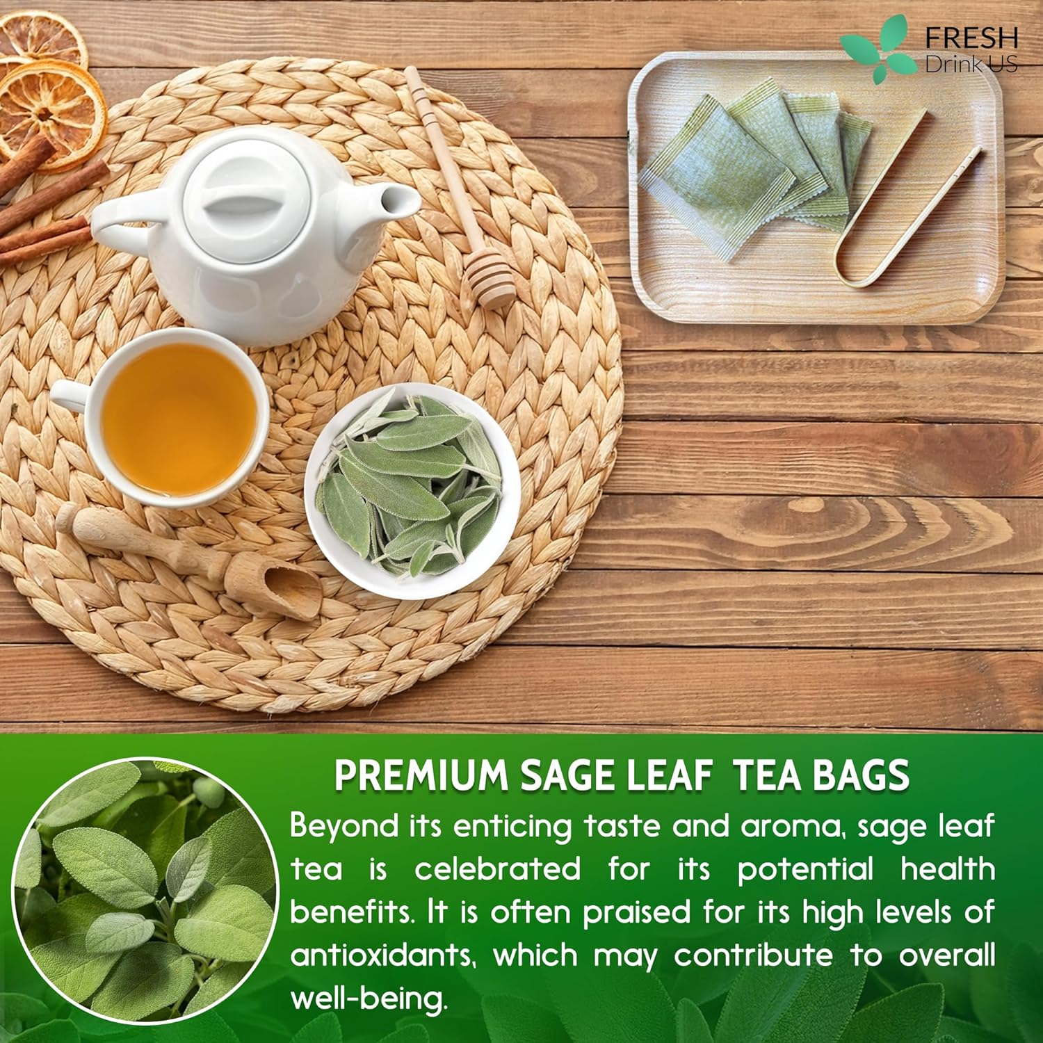 Sage Leaf Tea Bags, 100% Natural & Pure from Sage Leaves. Loose Leaf Sage Herbal Tea. Sage Leaf Tea. Made with Natural Material Tea Bags. No Sugar, No Caffeine, No Gluten, Vegan. - Image 3