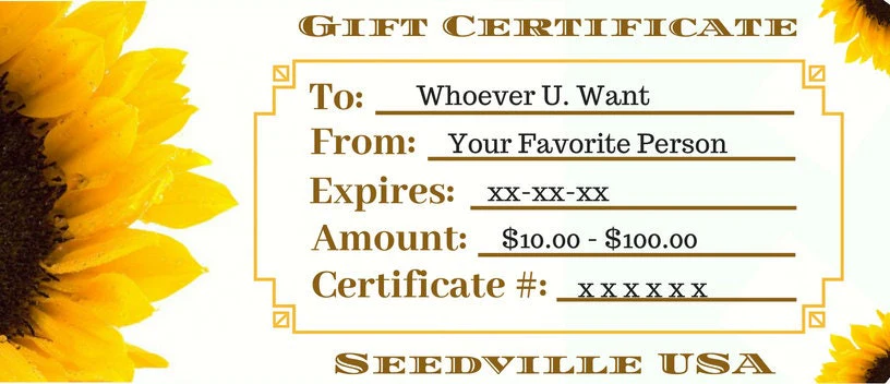 Seedville USA Shop Gift Certificate - Sunflower Design - By Email or Postal Mail - You Choose Amount - Image 2