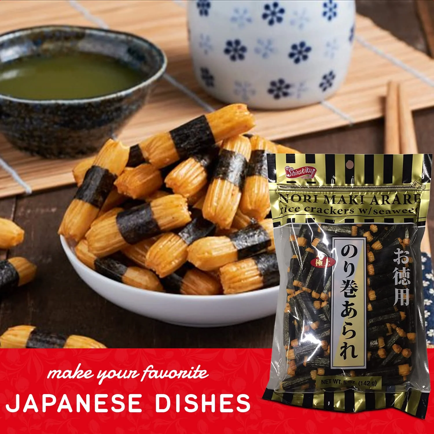Shirakiku Japanese Nori Maki Arare Rice Crackers with Seaweed | Glutinous Rice, Soy Sauce, Wheat, and Seaweed | Crispy and Savory Cracker Snacks, Seaweed Flavor, 5 Oz - (Pack of 2) - Image 3
