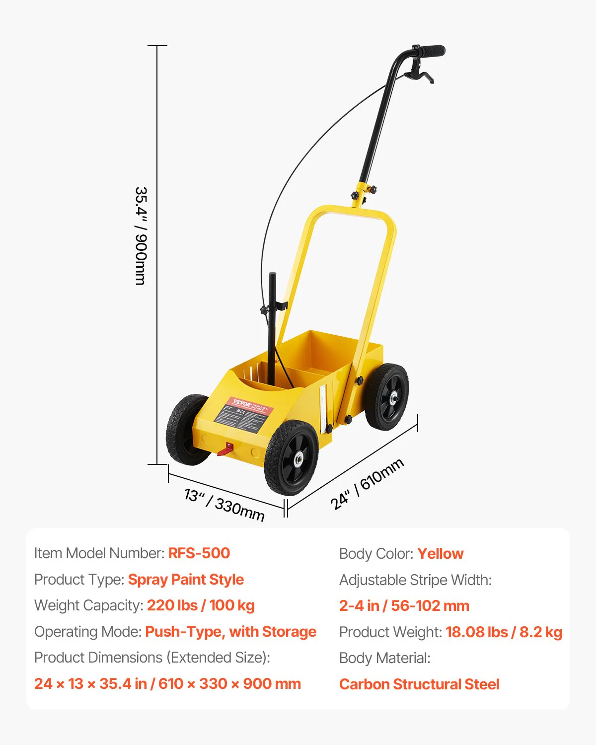 Striping Line Marking Machine 24 x 13 x 35.4 in 4-Wheel Striping Machine Yellow - Image 6