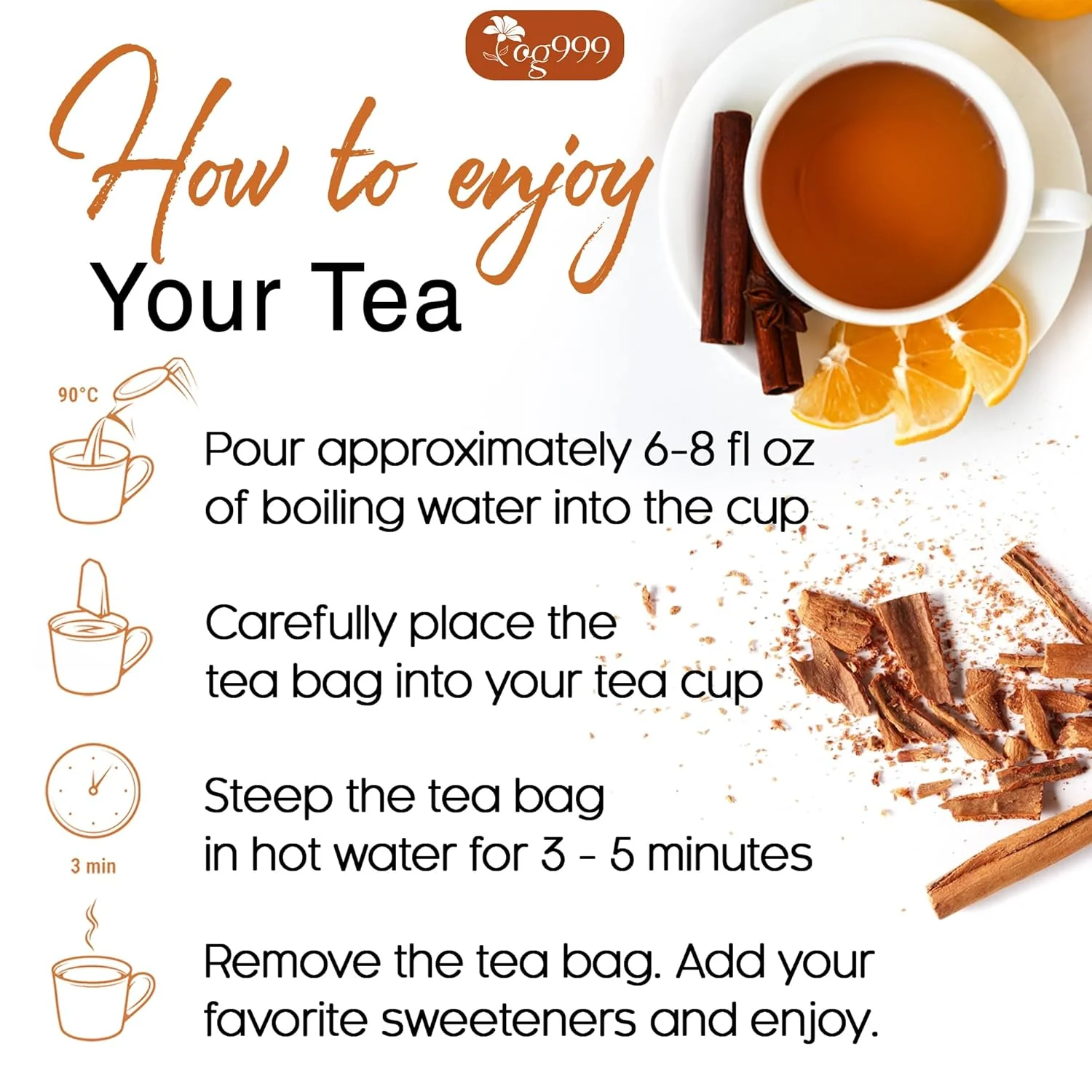 TOG999, Premium 135 Tea Bags - Special Cinnamon Tea, 100% Natural & Pure Cinnamon Bark. Cinnamon Herbal Tea. Cinnamon Stick Herbal Spice Tea. No Sugar, No Caffeine, No Gluten, Vegan. - Image 9