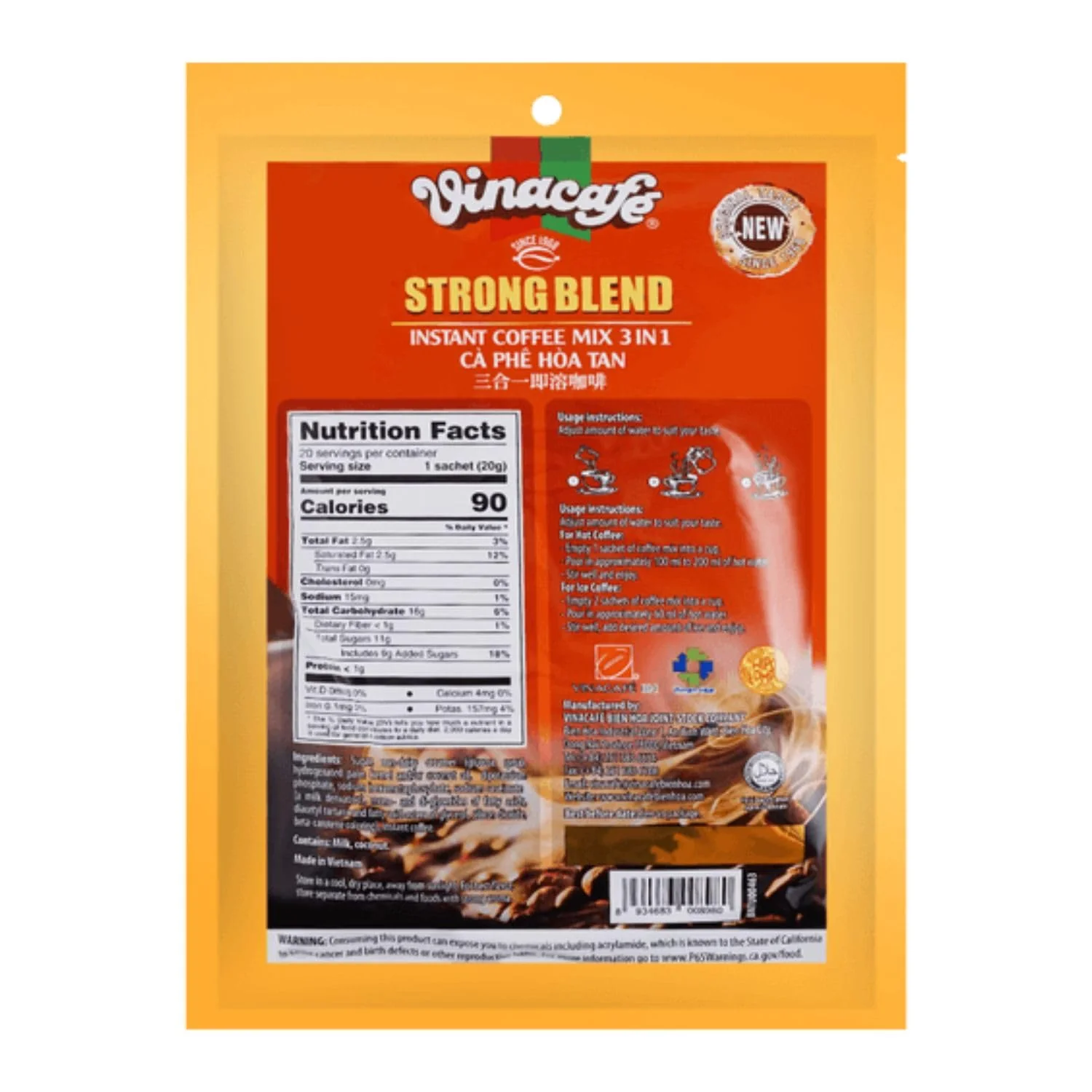 Vinacafe Vietnamese Instant Coffee, Strong Blend Special, 3 in 1 Instant Coffee Mix, 20 Sachets/ Bag - Image 2